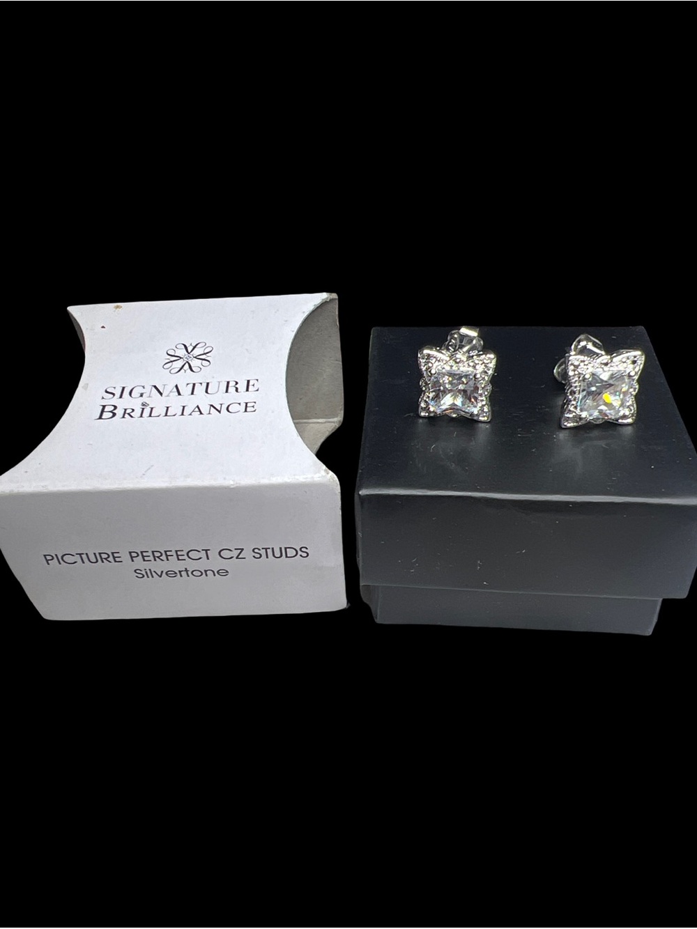 Avon Brilliant CZ Stud Earrings, Pierced ,Silver tone. New In Box